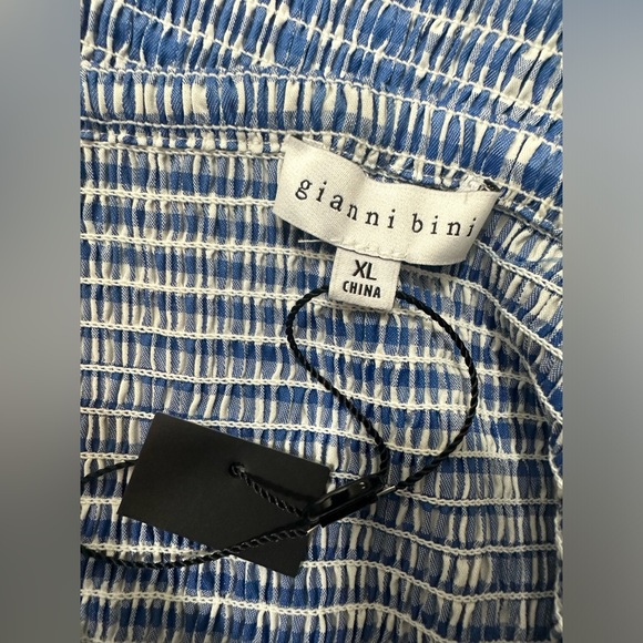 GIANNI BINI SZ XL MIA SMOCKED BLUE GINGHAM RUFFLE STRAP SLEEVELESS MINI DRESS - Picture 14 of 14